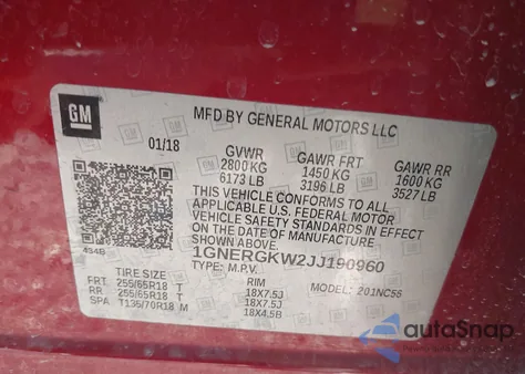 2018 Chevrolet Traverse 1Lt from USA, damaged, VIN 1GNERGKW2JJ190960